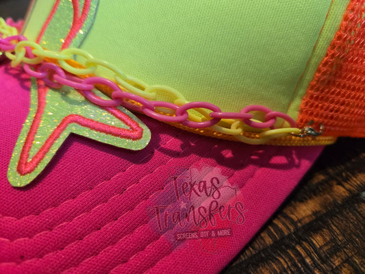 Hot Pink/Neon Yellow Thin Double Hat Chain - Texas Transfers and Designs
