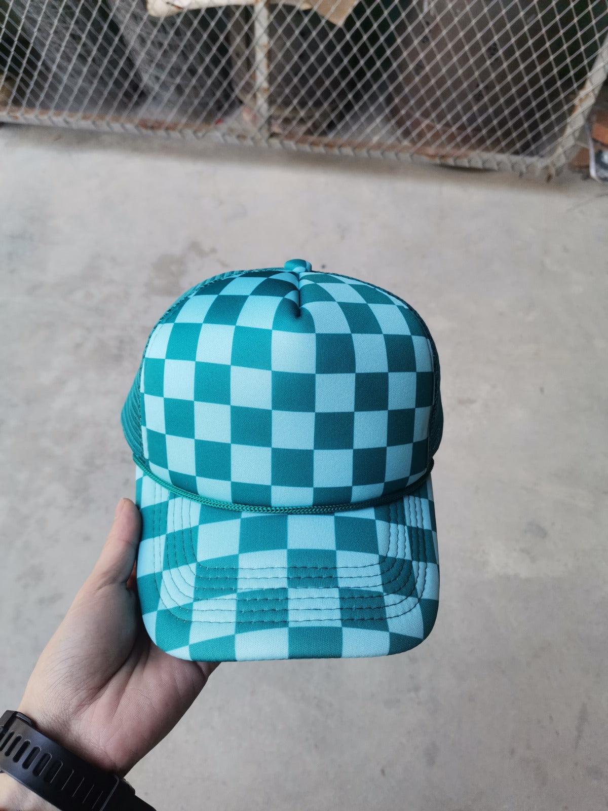 PRE-ORDER Arriving 5/2 Aqua/Forest Checker Front Trucker Hat - Texas Transfers and Designs
