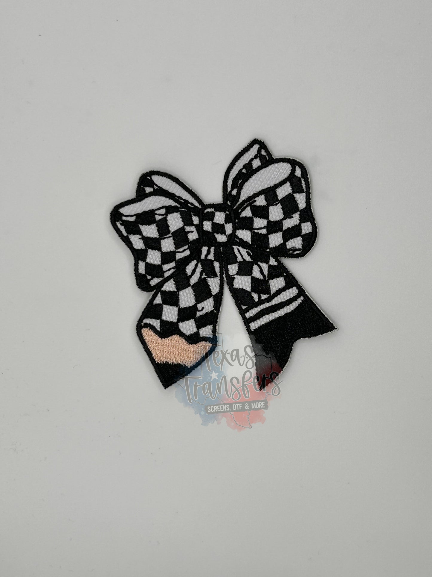 Checker Pencil Bow Iron-On PATCH - Texas Transfers and Designs