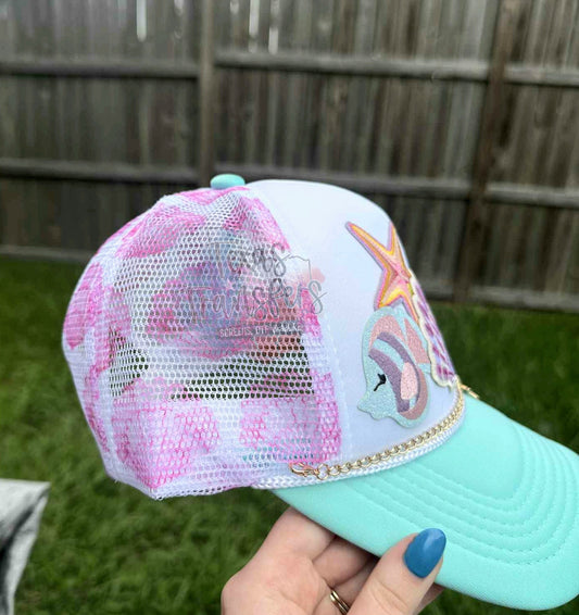 Pink Shell Mesh Trucker Hat - Texas Transfers and Designs