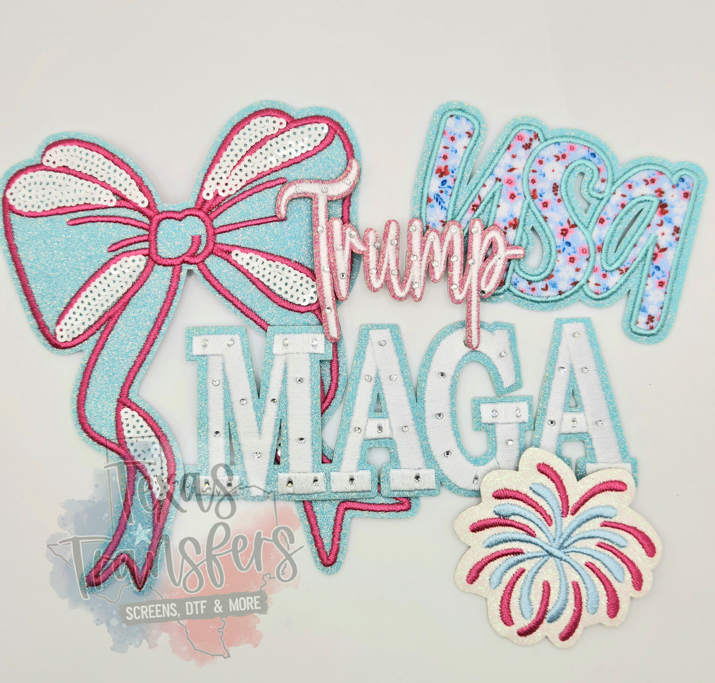 Pink/Blue Glitter Firework Iron-On PATCH - Texas Transfers and Designs