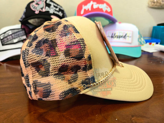 Tan/Brown Leopard Mesh Trucker Hat - Texas Transfers and Designs