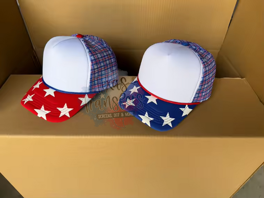PRE-ORDER Arriving 5/2 Star/Plaid Trucker Hat - Texas Transfers and Designs