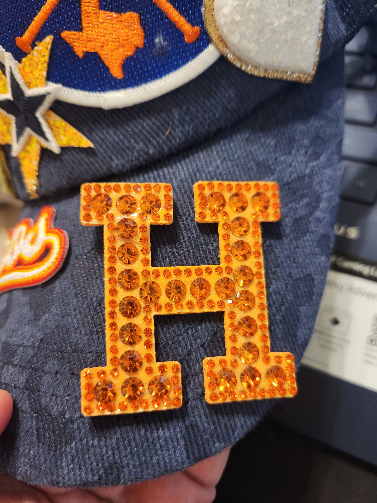 Orange/Blue Rhinestone Letters (Iron-On) - Texas Transfers and Designs