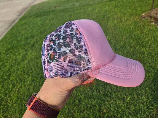 Light Pink Leopard Mesh Trucker Hat - Texas Transfers and Designs