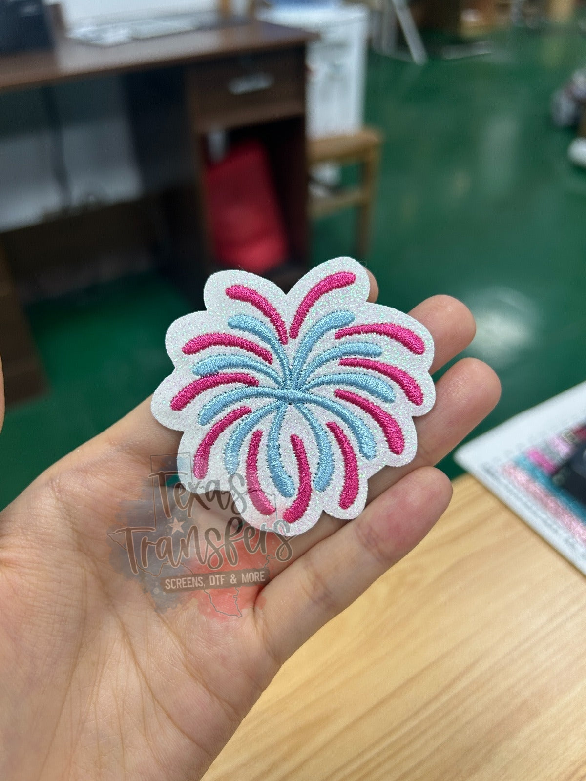 Pink/Blue Glitter Firework Iron-On PATCH - Texas Transfers and Designs