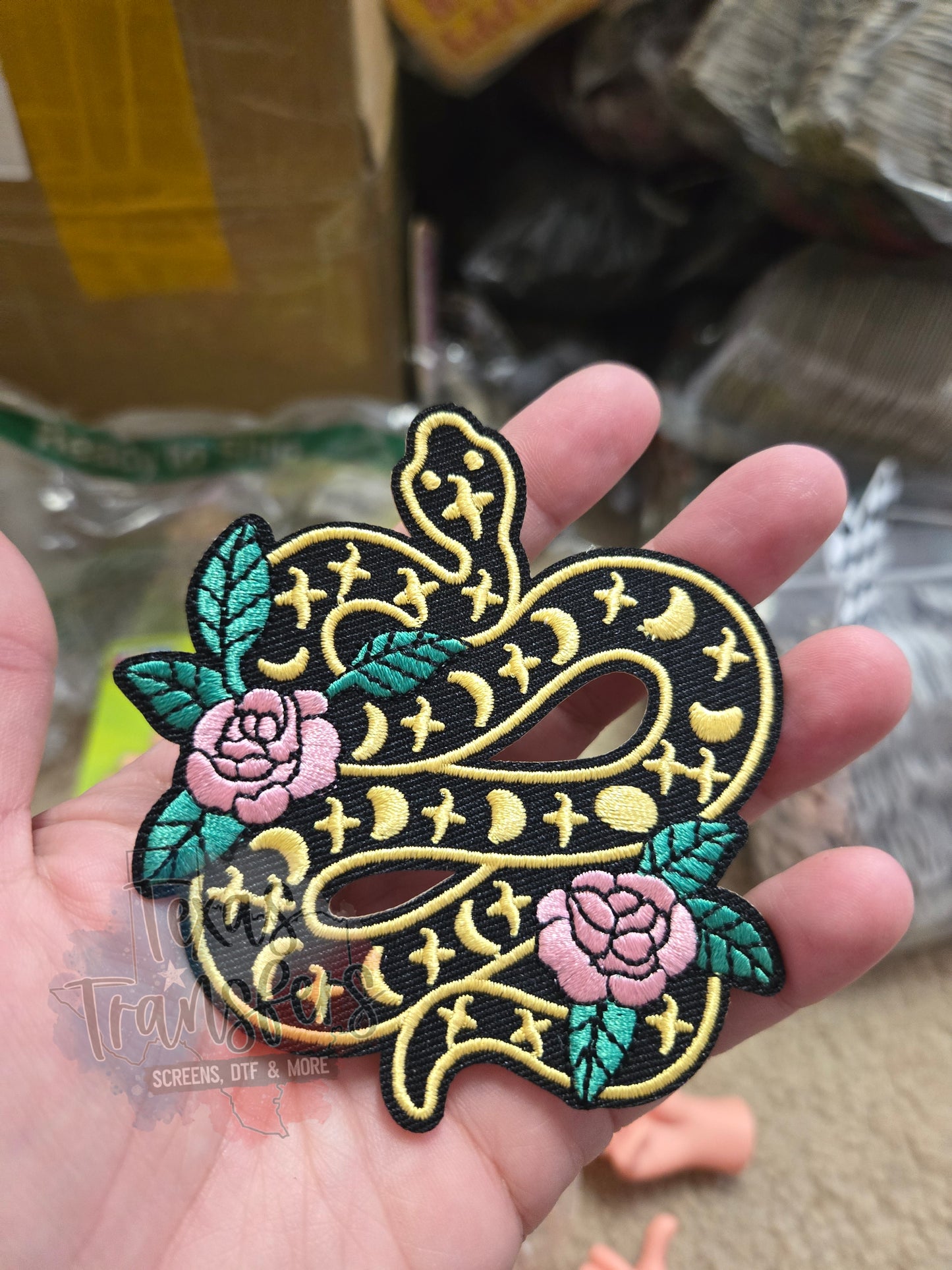 Rose Snake Iron-On PATCH - Texas Transfers and Designs