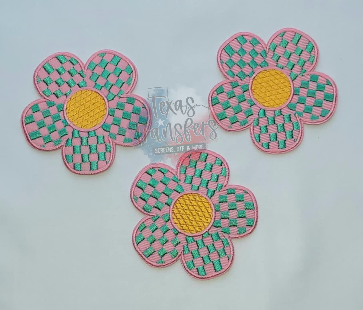 Checker Flower Iron-On Patch - Texas Transfers and Designs