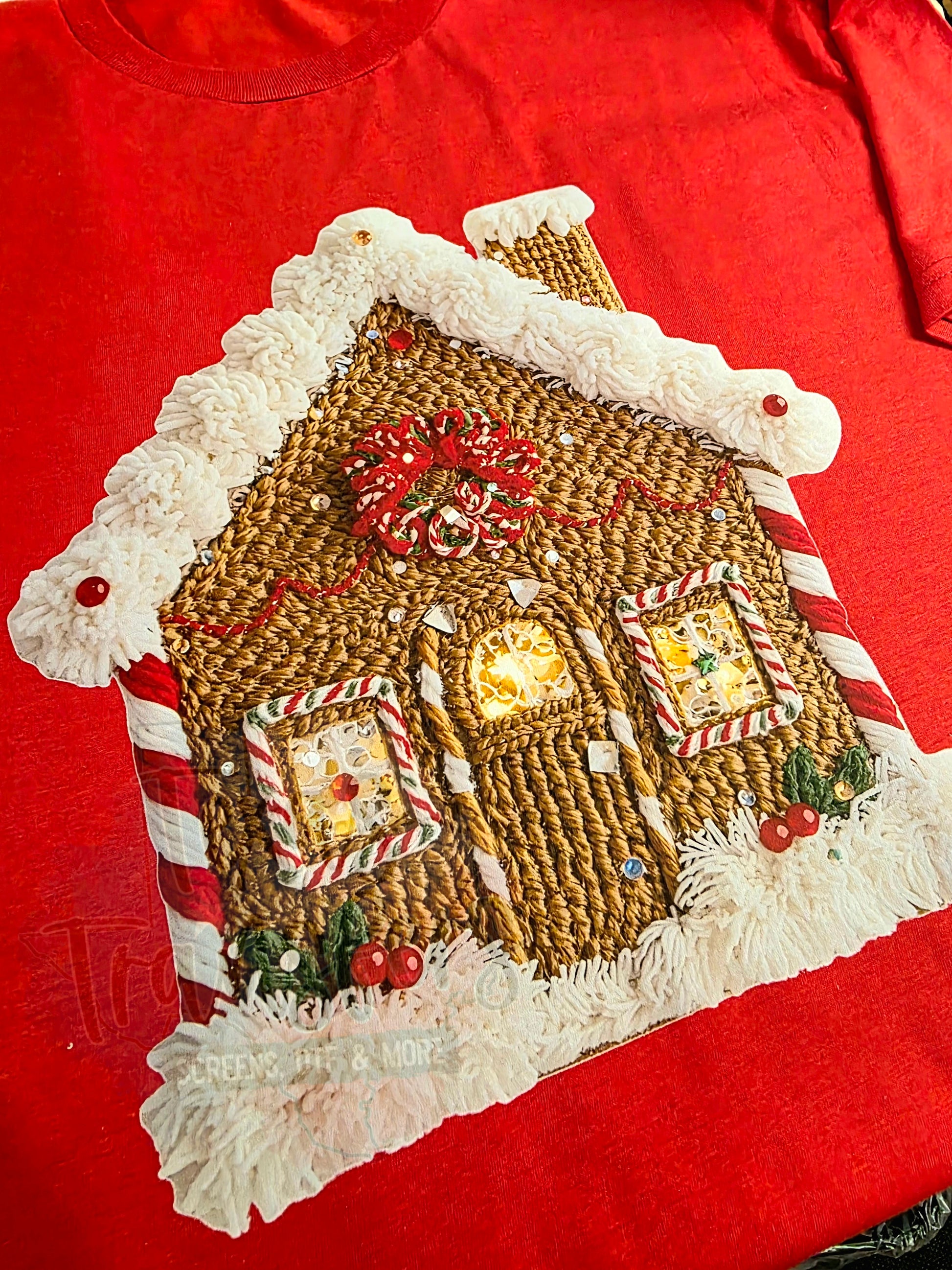 Faux Yarn Gingerbread House DTF - Texas Transfers and Designs