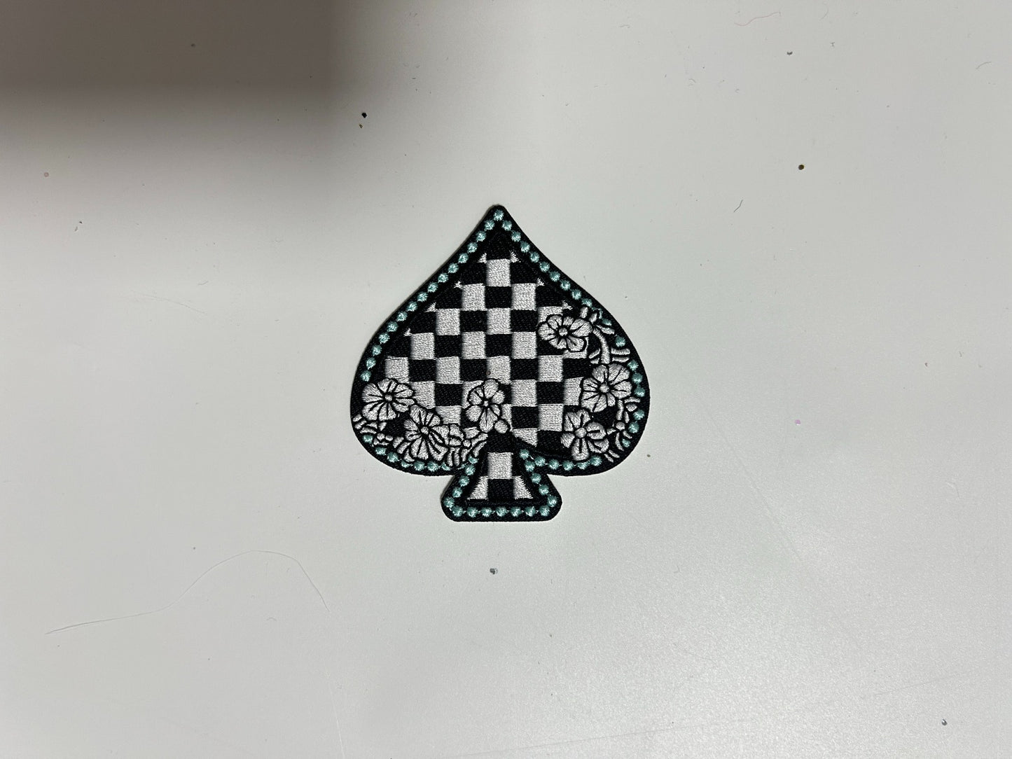 Floral/Checker Spade Iron-On PATCH - Texas Transfers and Designs