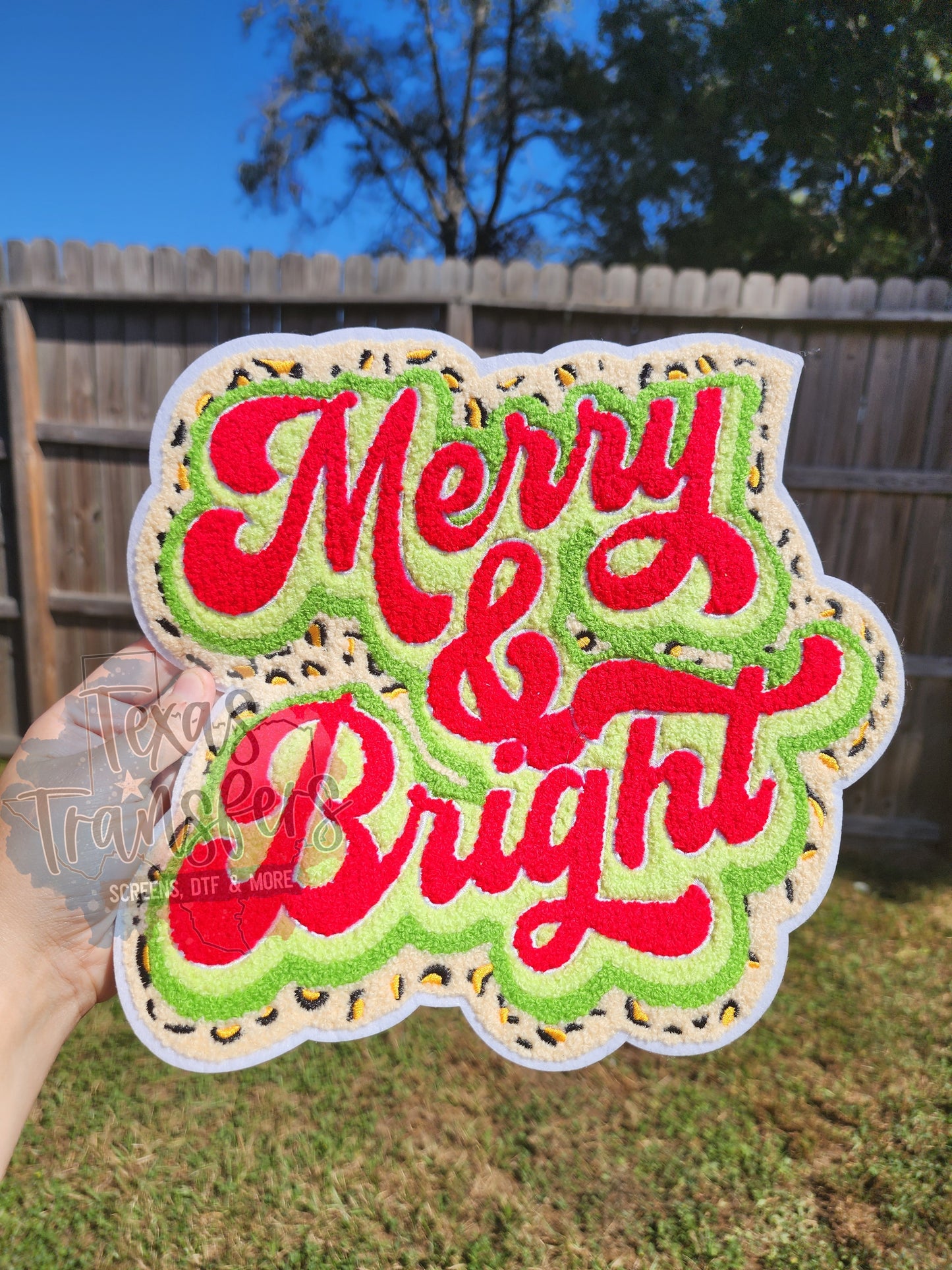Merry & Bright Leopard XL Iron-On PATCH - Texas Transfers and Designs