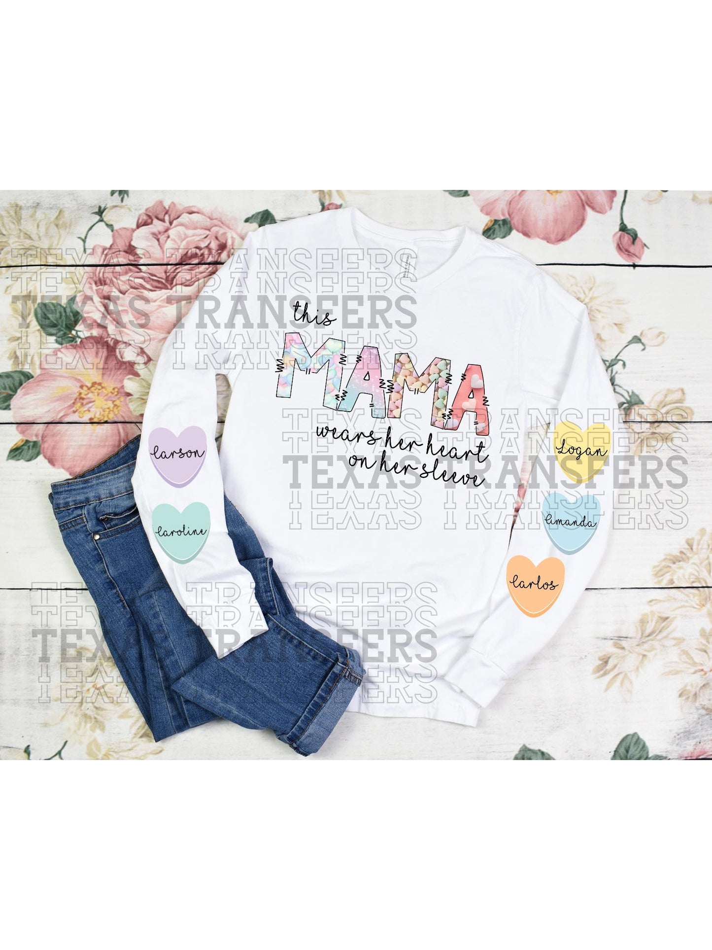 PRE-ORDER** This Mama Wears Her Heart DTF - Texas Transfers and Designs