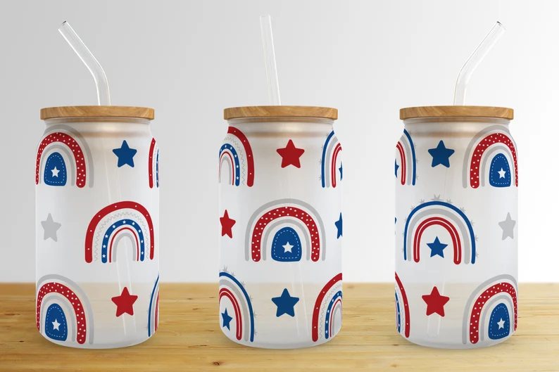 Patriotic Boho Rainbows UV Cup Wrap - Texas Transfers and Designs