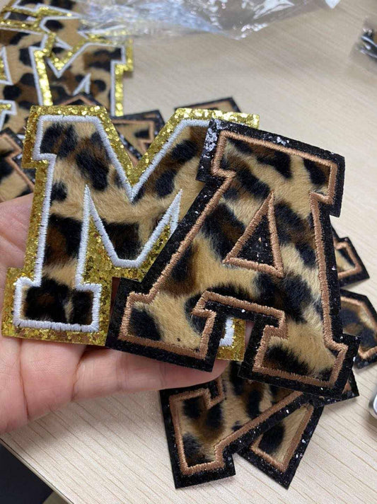 Leopard Chenille Letters (GOLD Glitter) - Texas Transfers and Designs