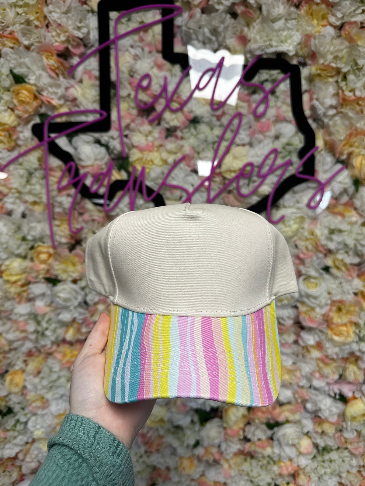 Sherbet Wiggle Striped Brim Canvas Hat