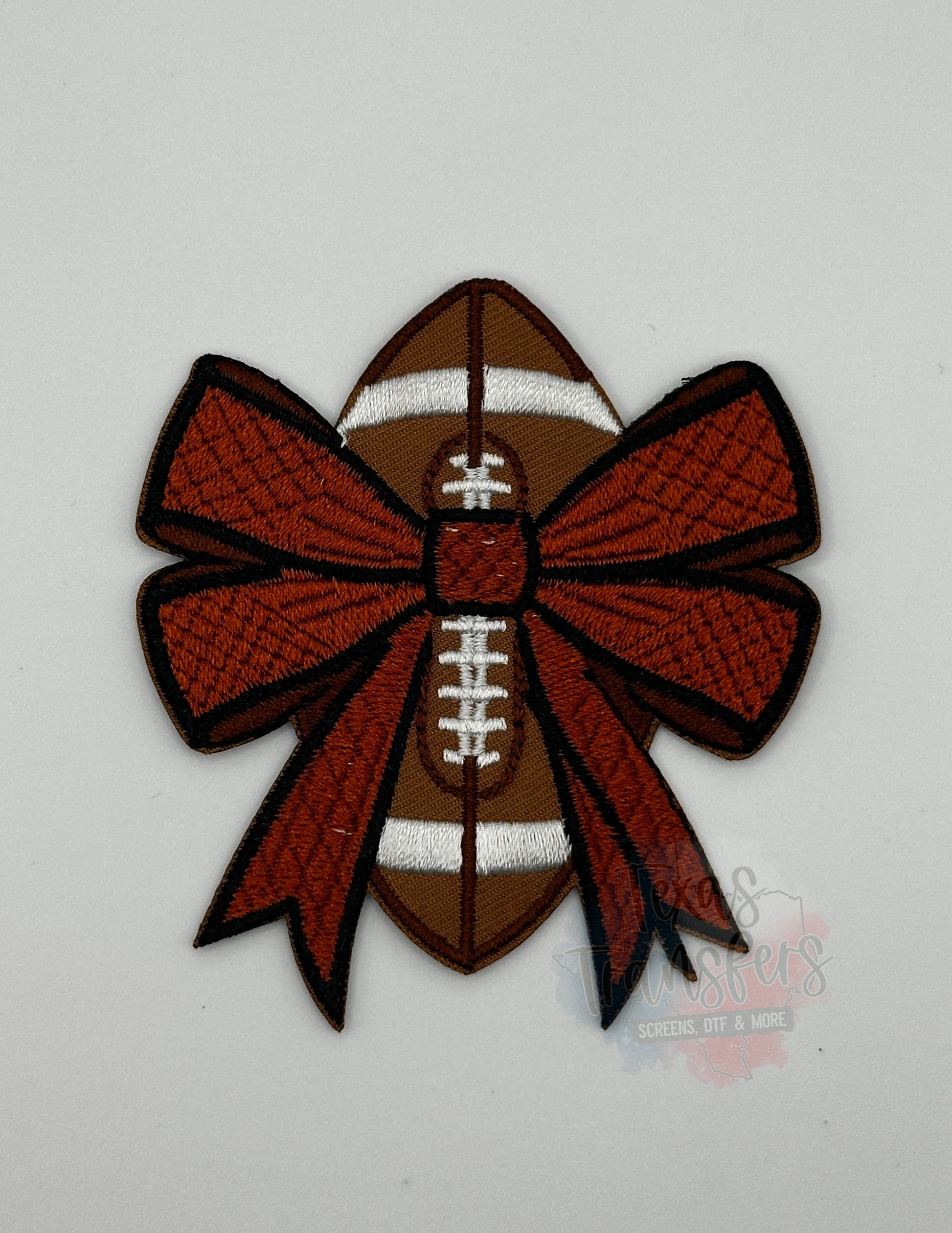 Football Bow (Orange) Iron-On PATCH - Texas Transfers and Designs
