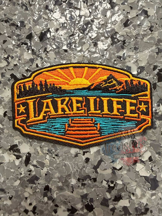 Lake Life Orange Sunset Iron-On Patch - Texas Transfers and Designs