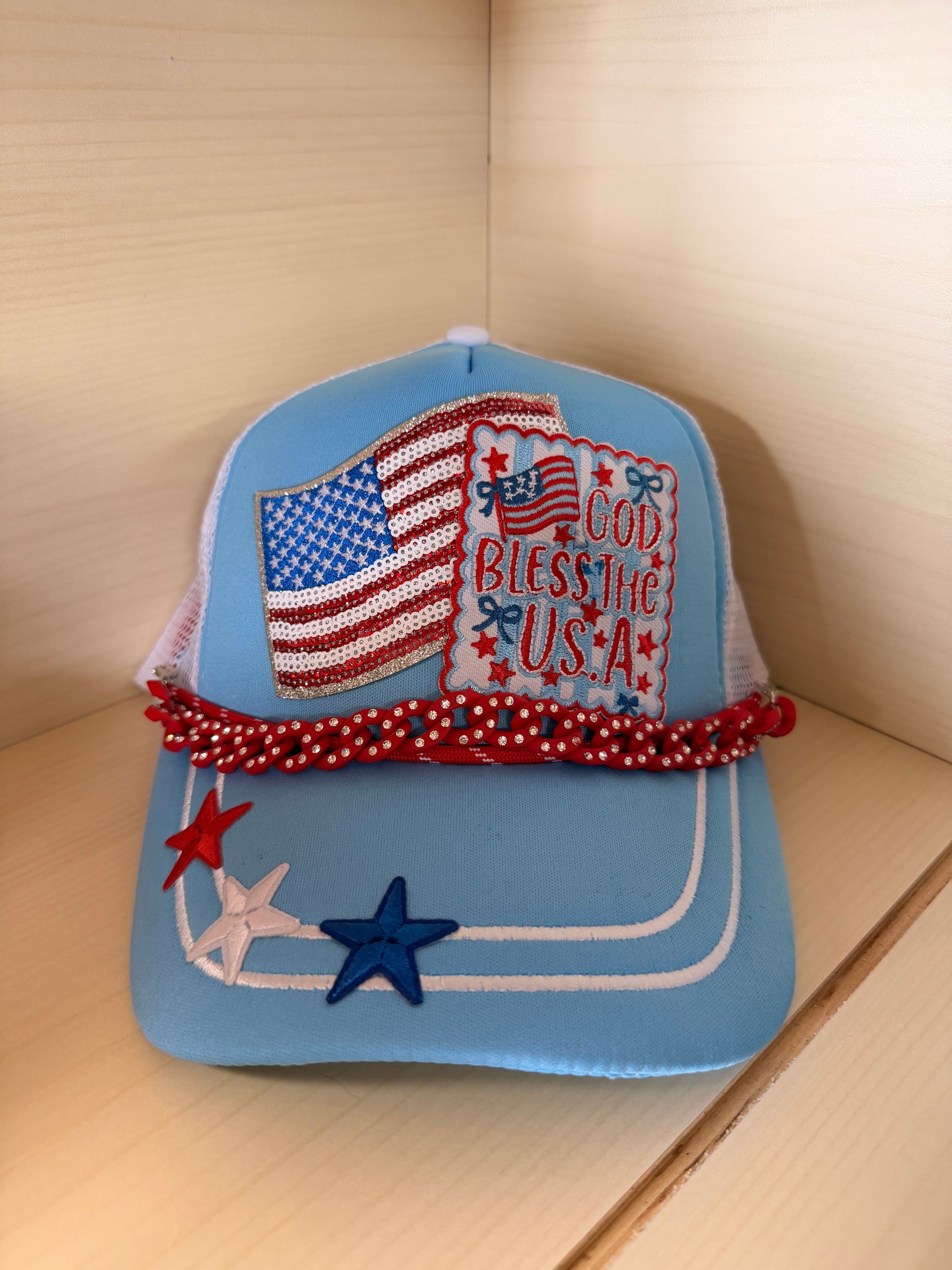 Baby Blue Trucker Hat Double Embroidered Brim - Texas Transfers and Designs