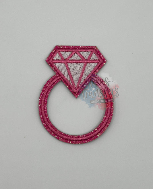 Pink Diamond Ring Iron-On Patch - Texas Transfers and Designs