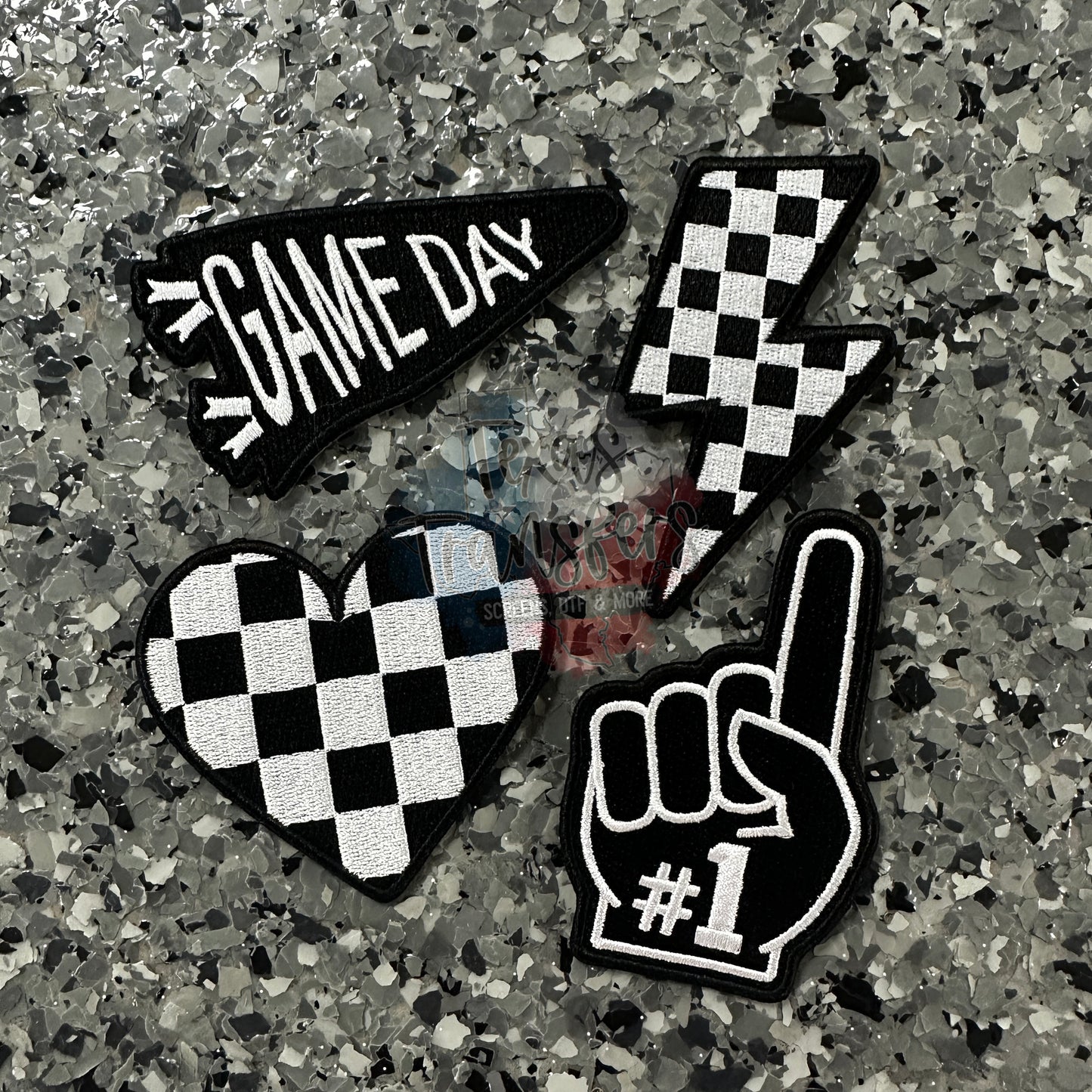 Black Team/Checker Iron-On Patches - Texas Transfers and Designs