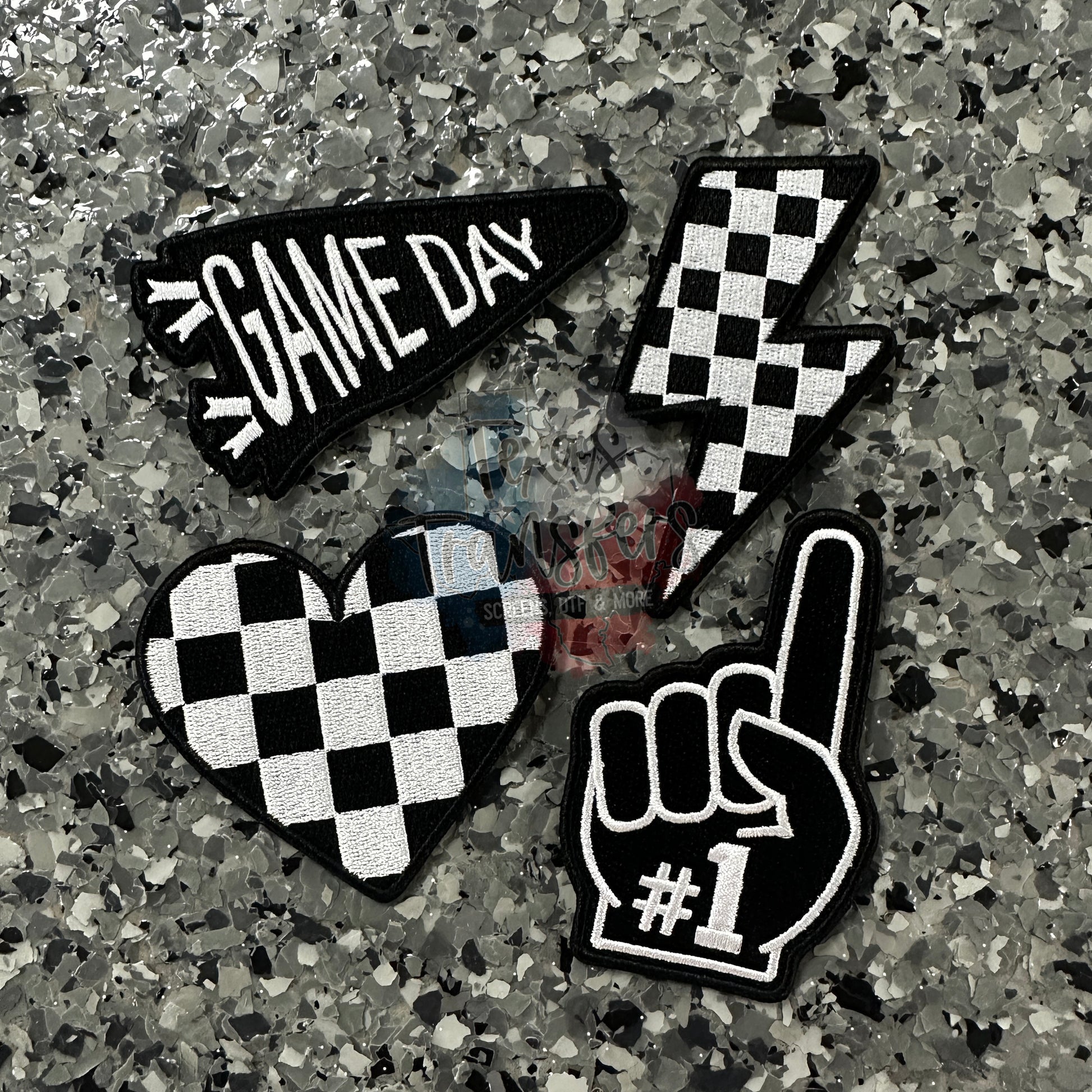Black Team/Checker Iron-On Patches - Texas Transfers and Designs