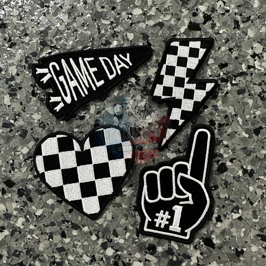 Black Team/Checker Iron-On Patches - Texas Transfers and Designs