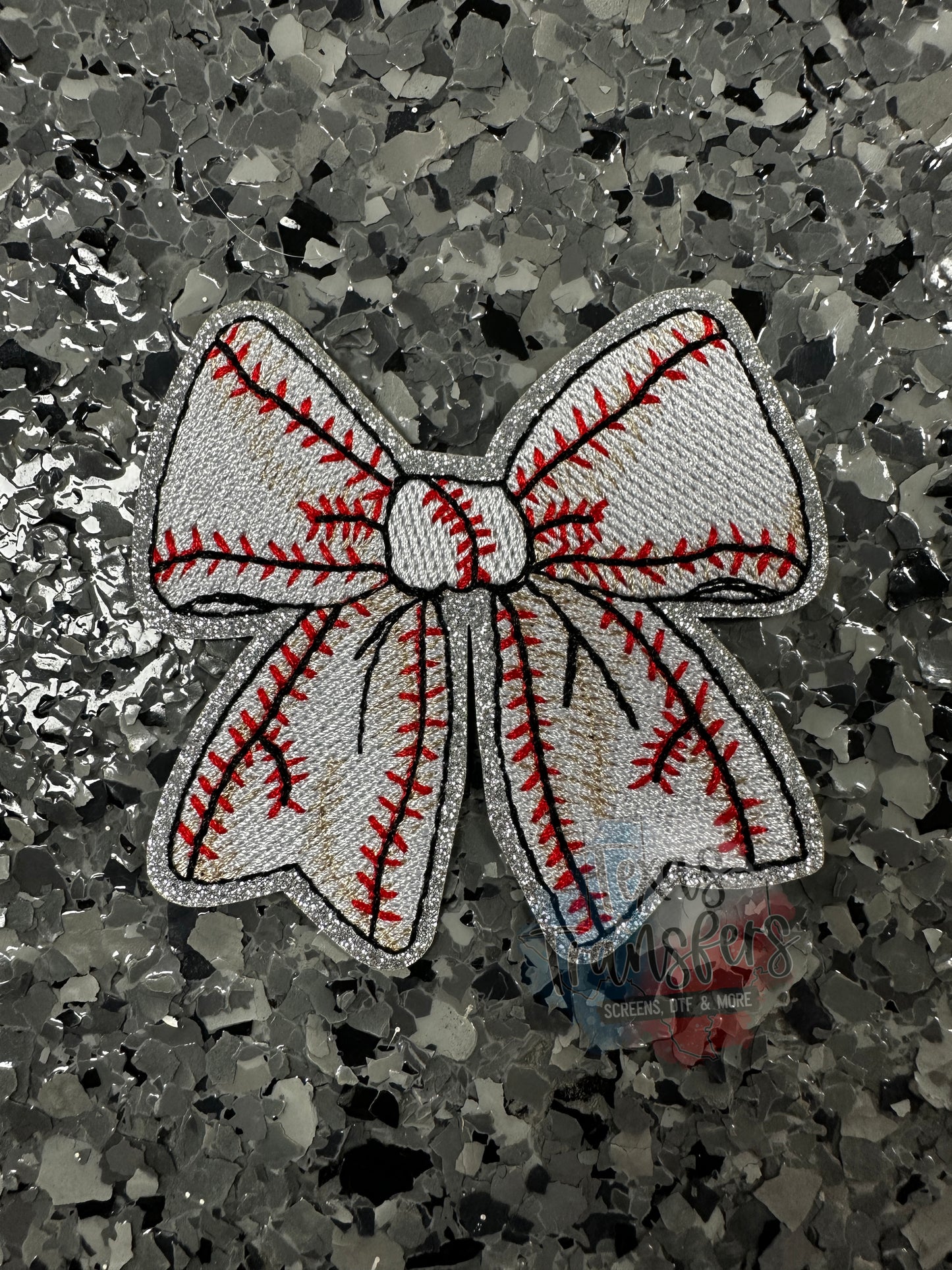 Baseball Bow Glitter Iron-On Patch