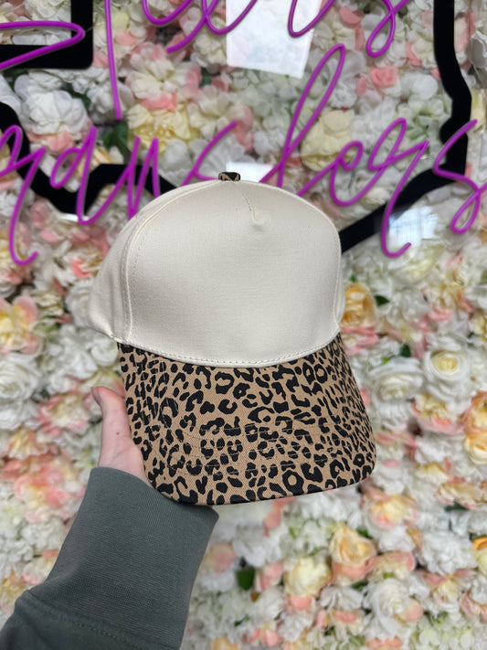 **DISCOUNTED**Leopard Brim Canvas Blank Hat (BUCKLE CLOSURE)