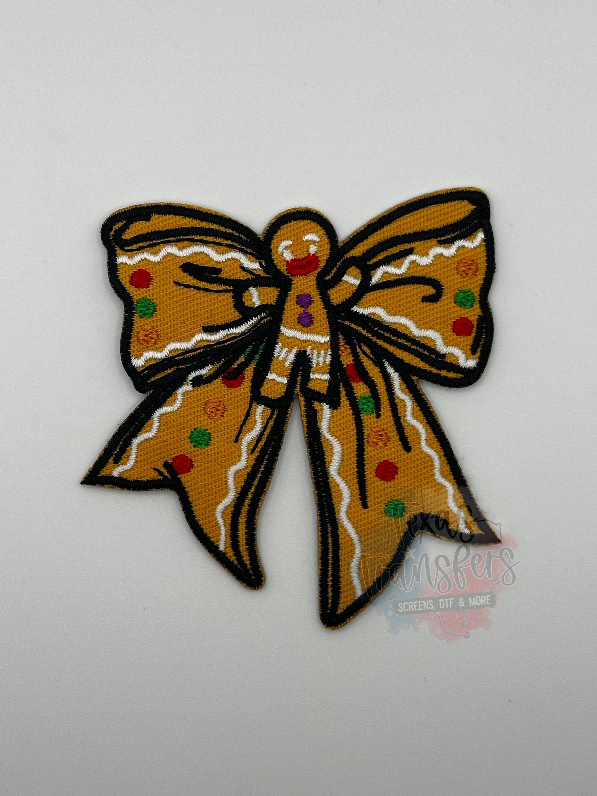 Gingerbread Bow Iron-On PATCH - Texas Transfers and Designs
