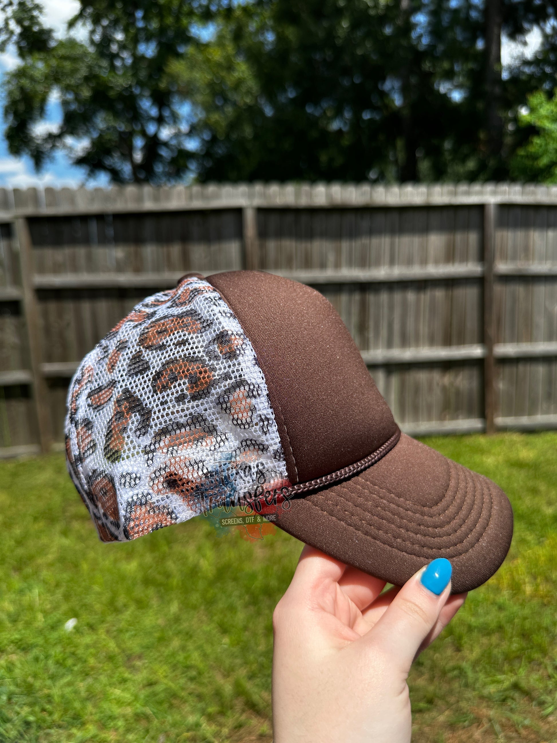 Dark Chocolate Leopard Trucker Hat - Texas Transfers and Designs