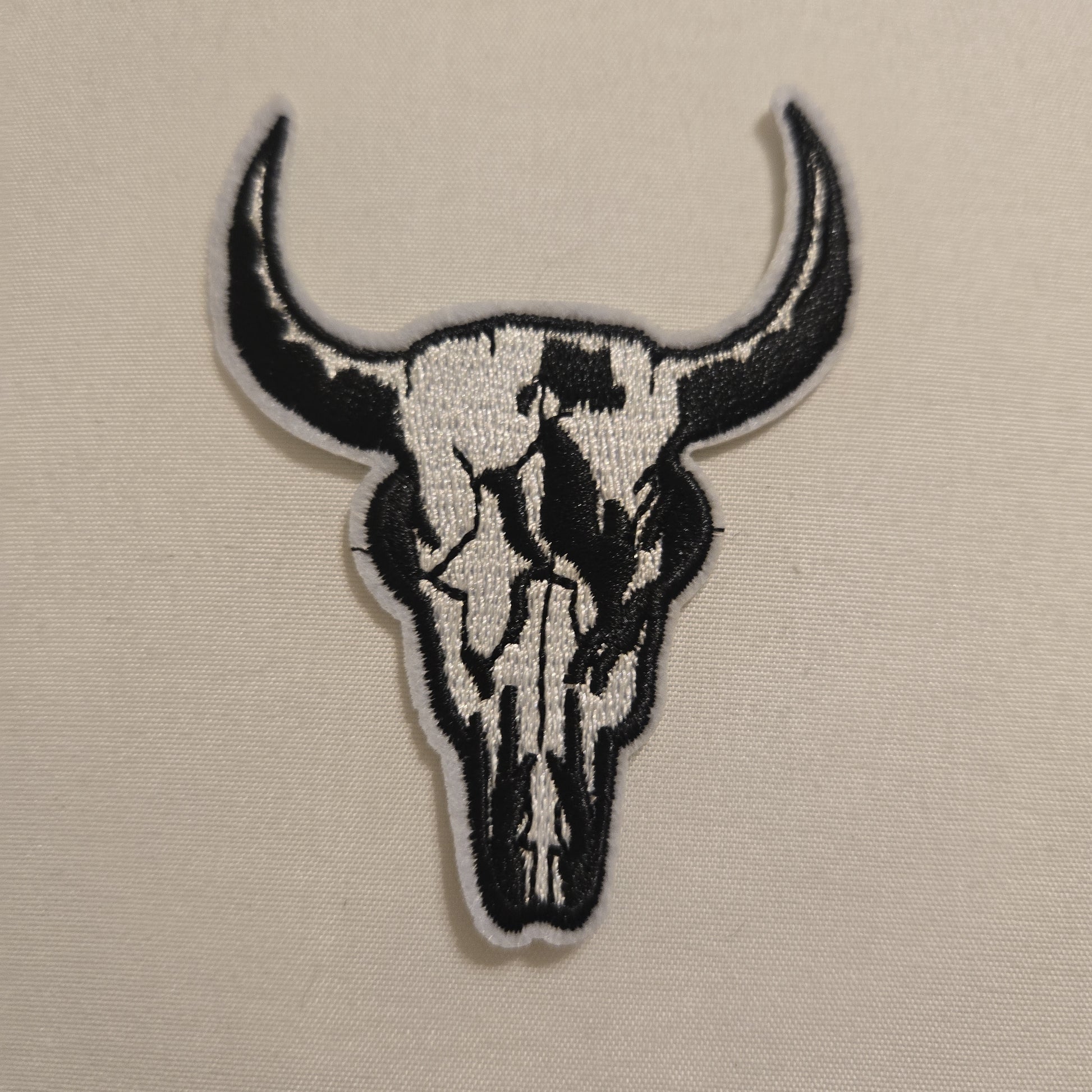 Black/White Bull Skull Iron-On PATCH - Texas Transfers and Designs