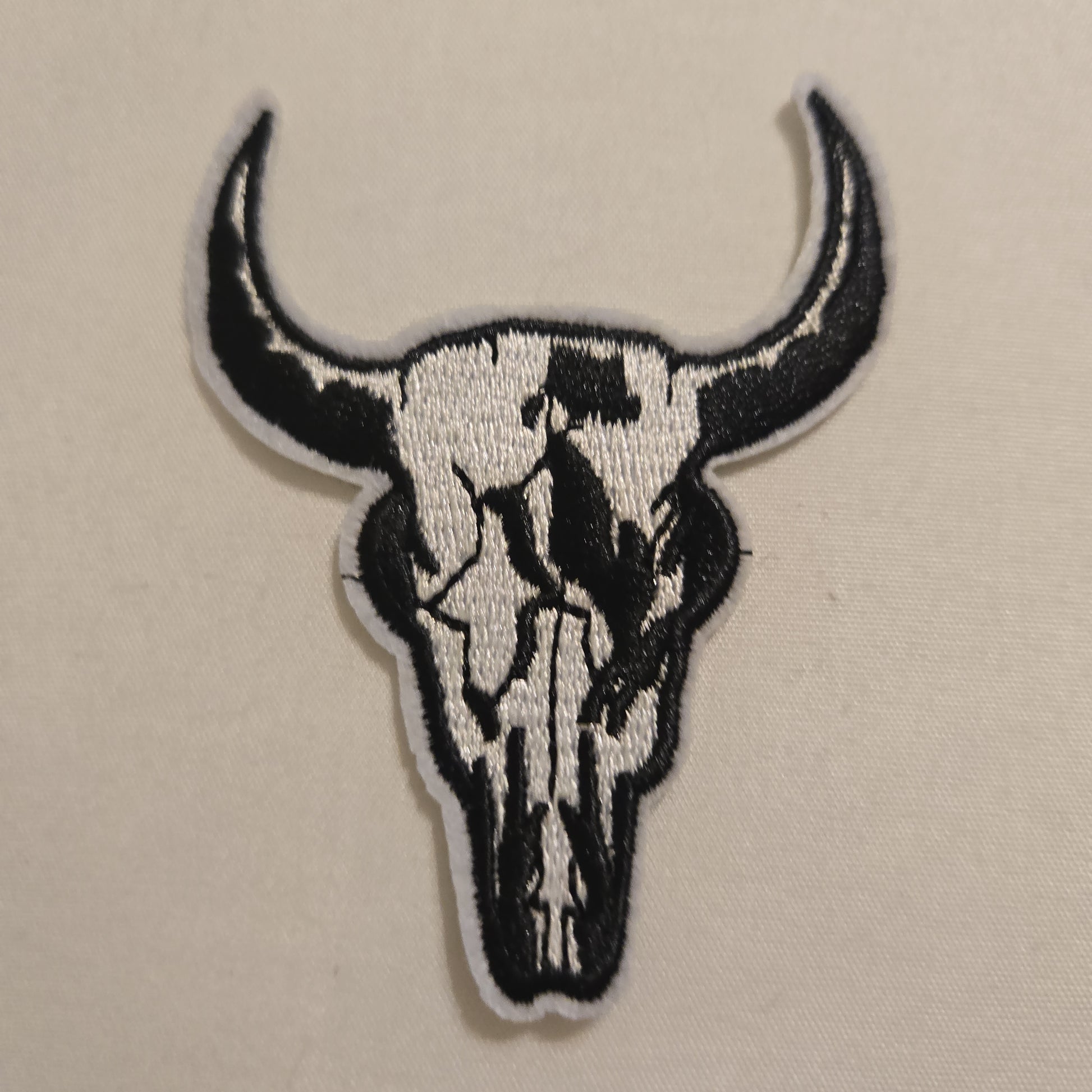 Black/White Bull Skull Iron-On PATCH - Texas Transfers and Designs