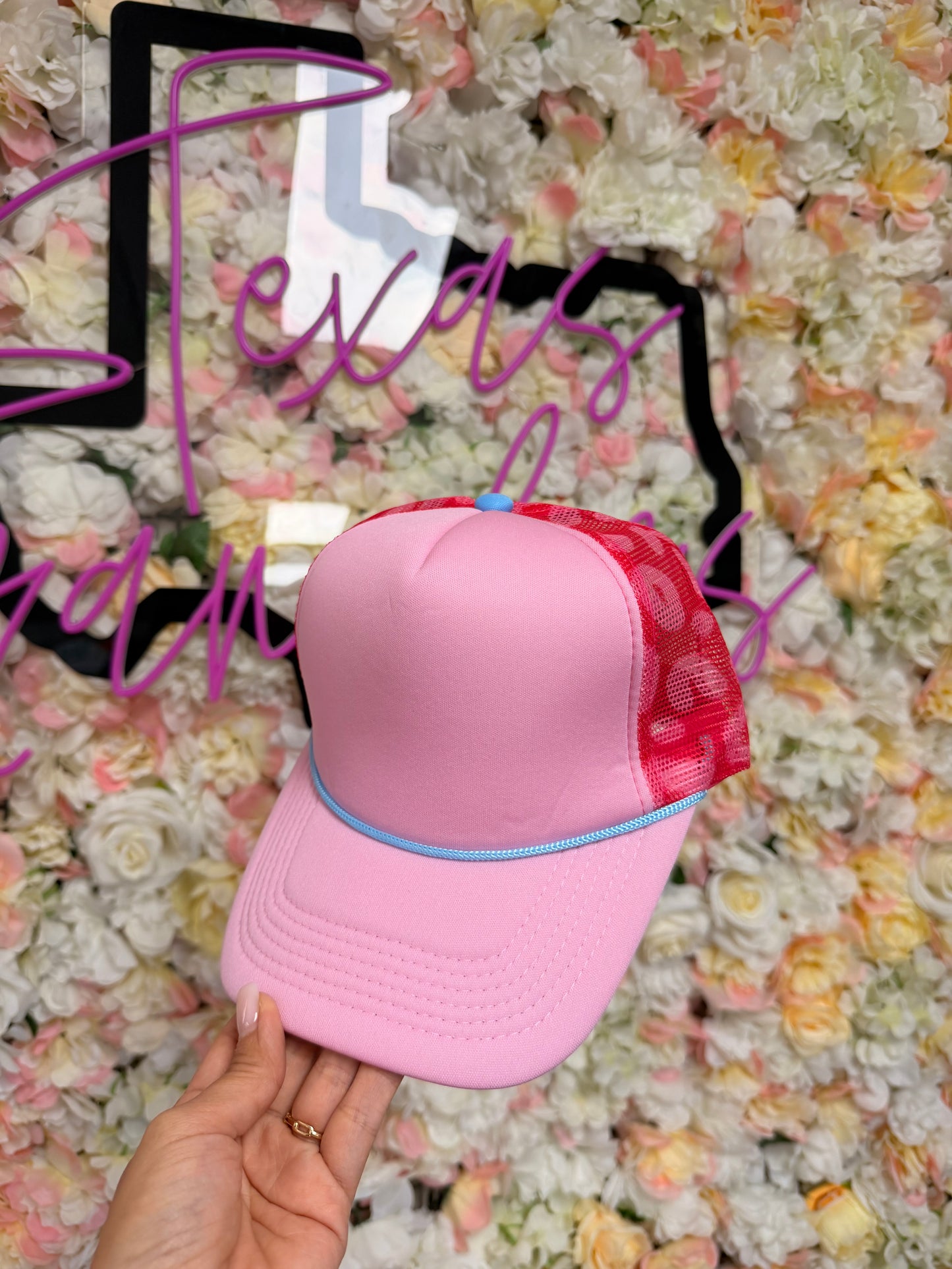 Light Pink and Hot Pink Large Leopard Mesh Trucker Hat
