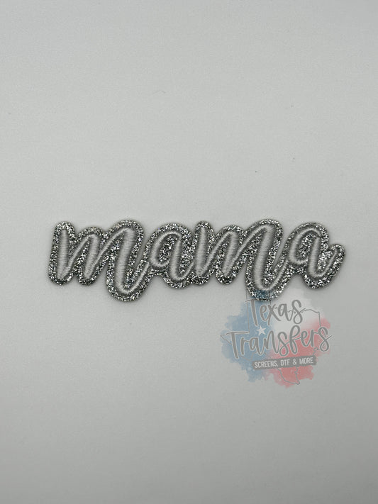 Mama Silver Glitter Iron-On PATCH - Texas Transfers and Designs