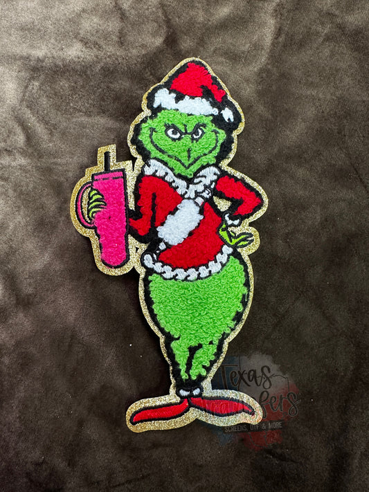 Grinch Stanley 7.5” Iron-On Patch - Texas Transfers and Designs