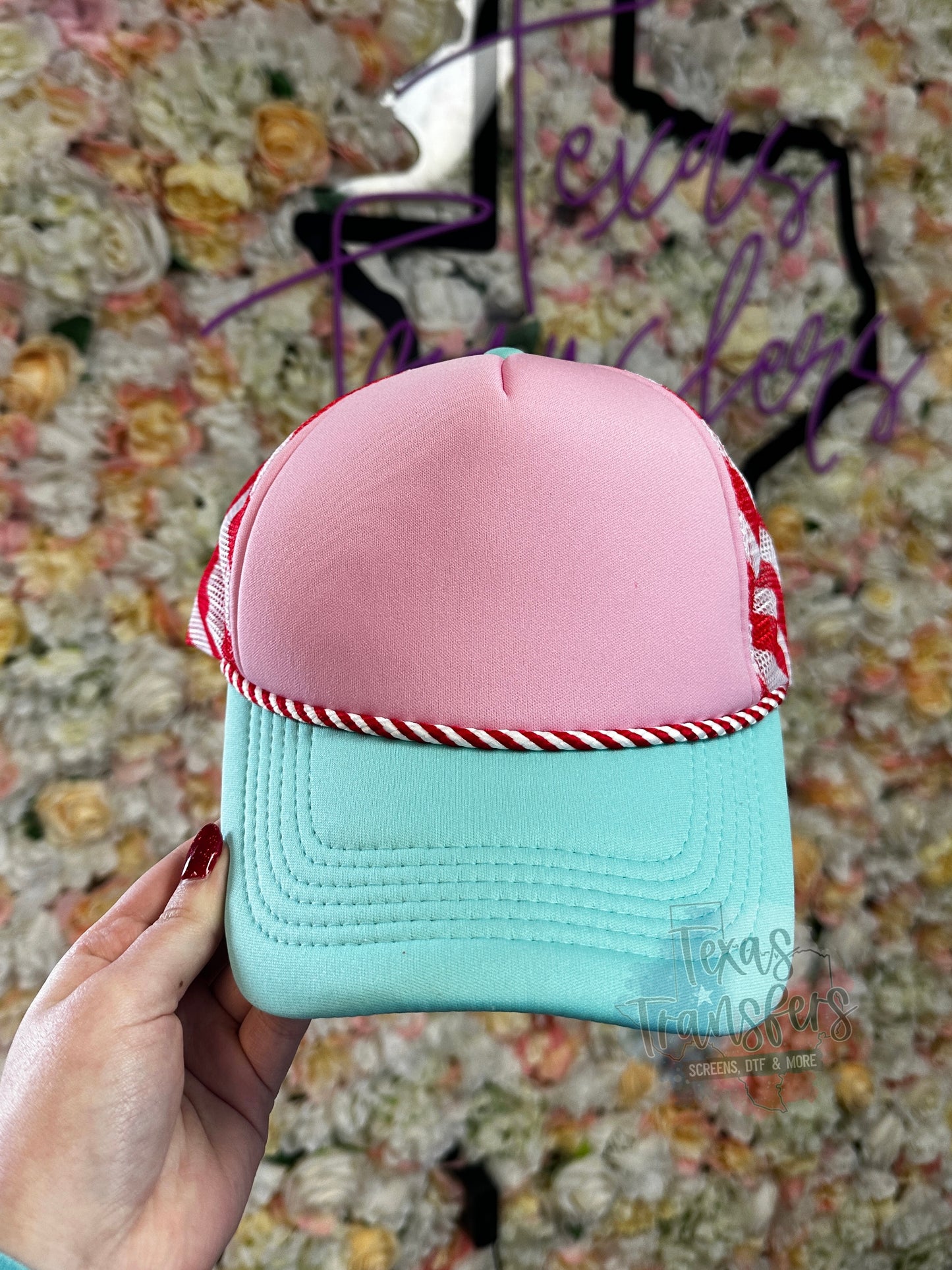 Pink/Mint Candy Cane Trucker Hat