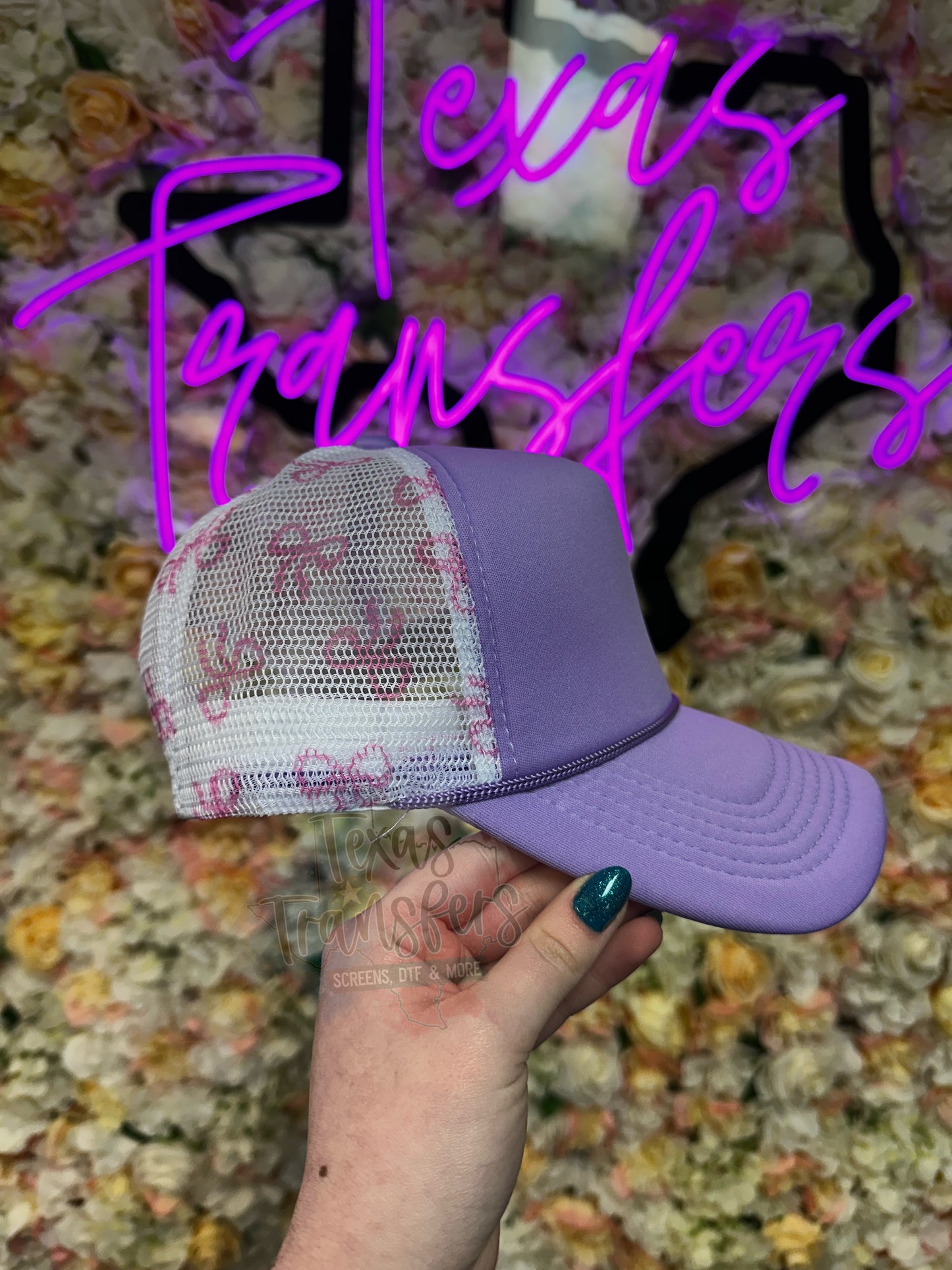 Lavender/Bow Mesh Trucker Hat