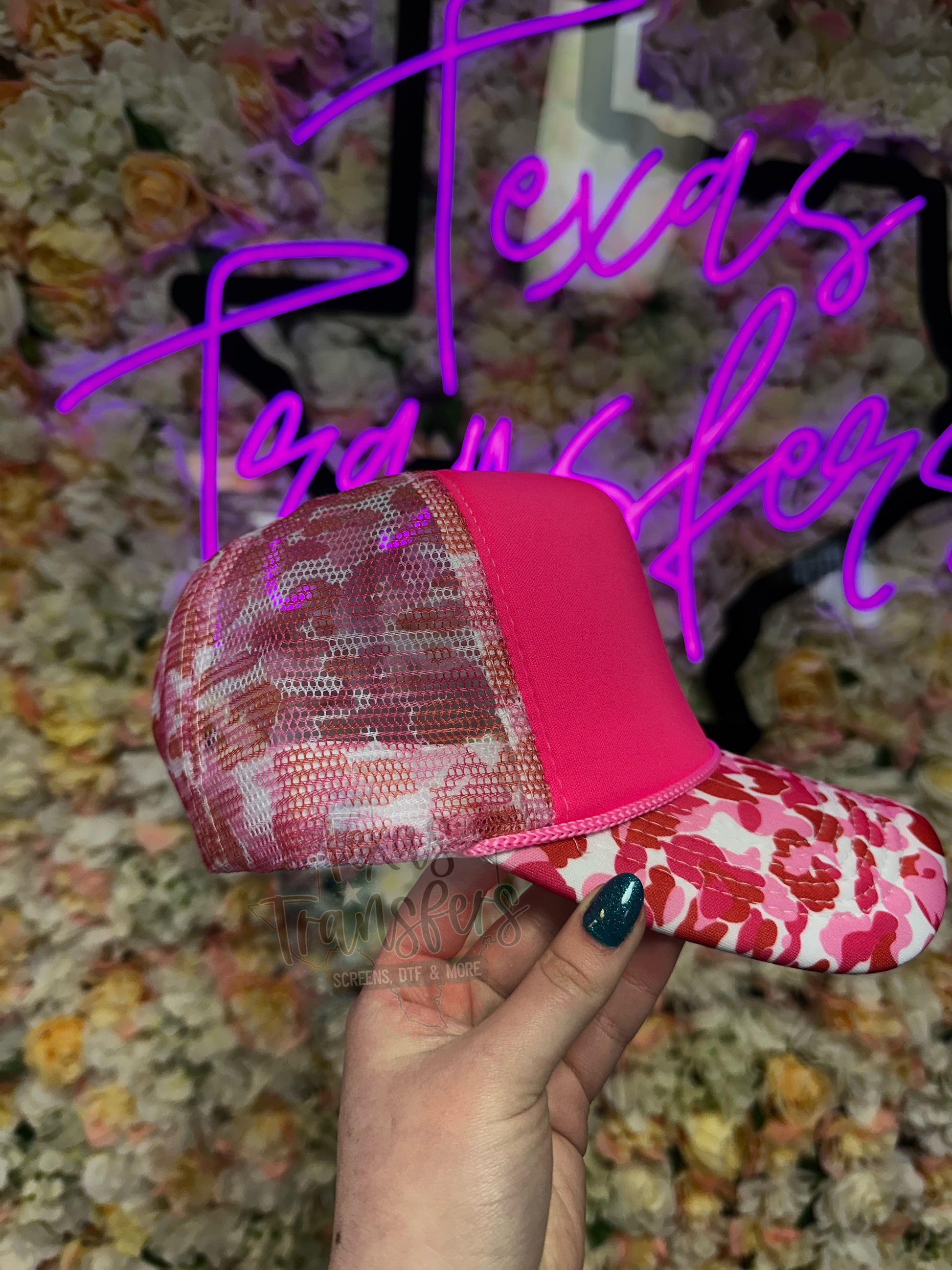 Pink/Red Camo Trucker Hat - Texas Transfers and Designs