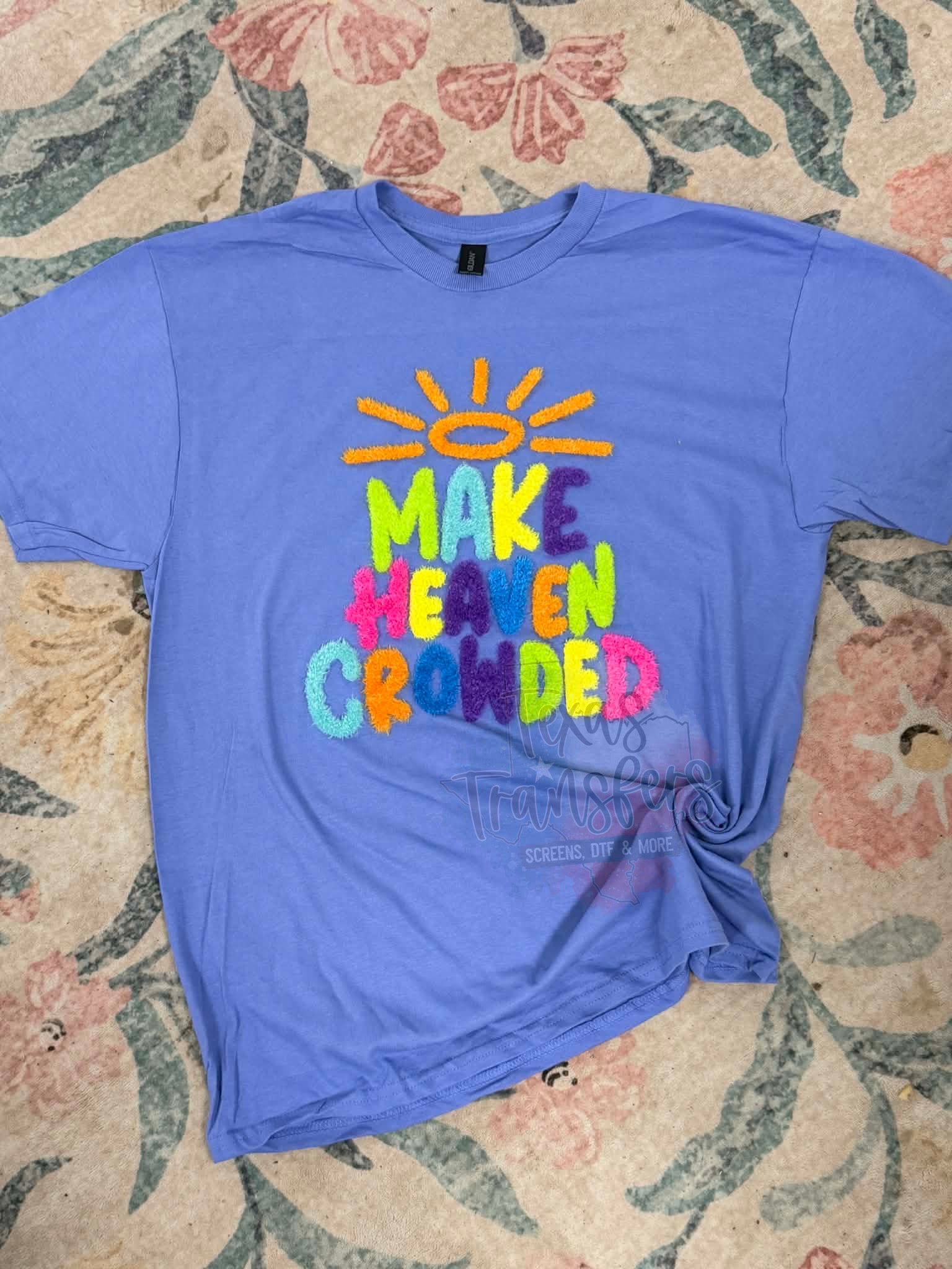 Make Heaven Crowded Fluffy Fuzzy XL Iron-On Patch - Texas Transfers and Designs