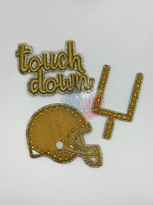 Rhinestone/Glitter Football Set (Gold) Iron-On Patches - Texas Transfers and Designs