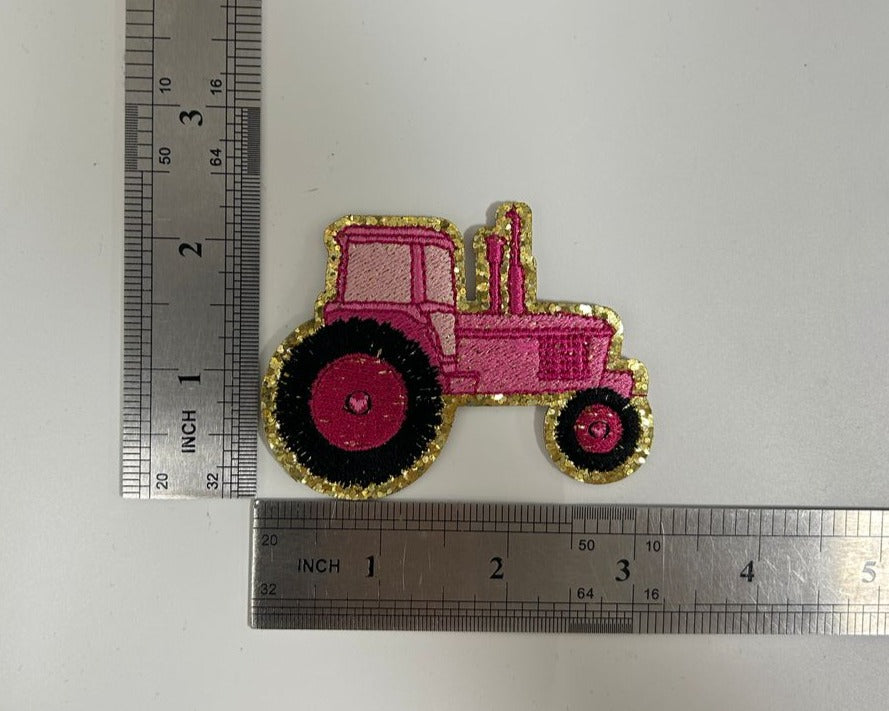 Pink Tractor Iron-On PATCH