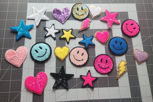 Chenille/Sequin/Glitter Shape Iron On Patch Shapes (Multiple Options)