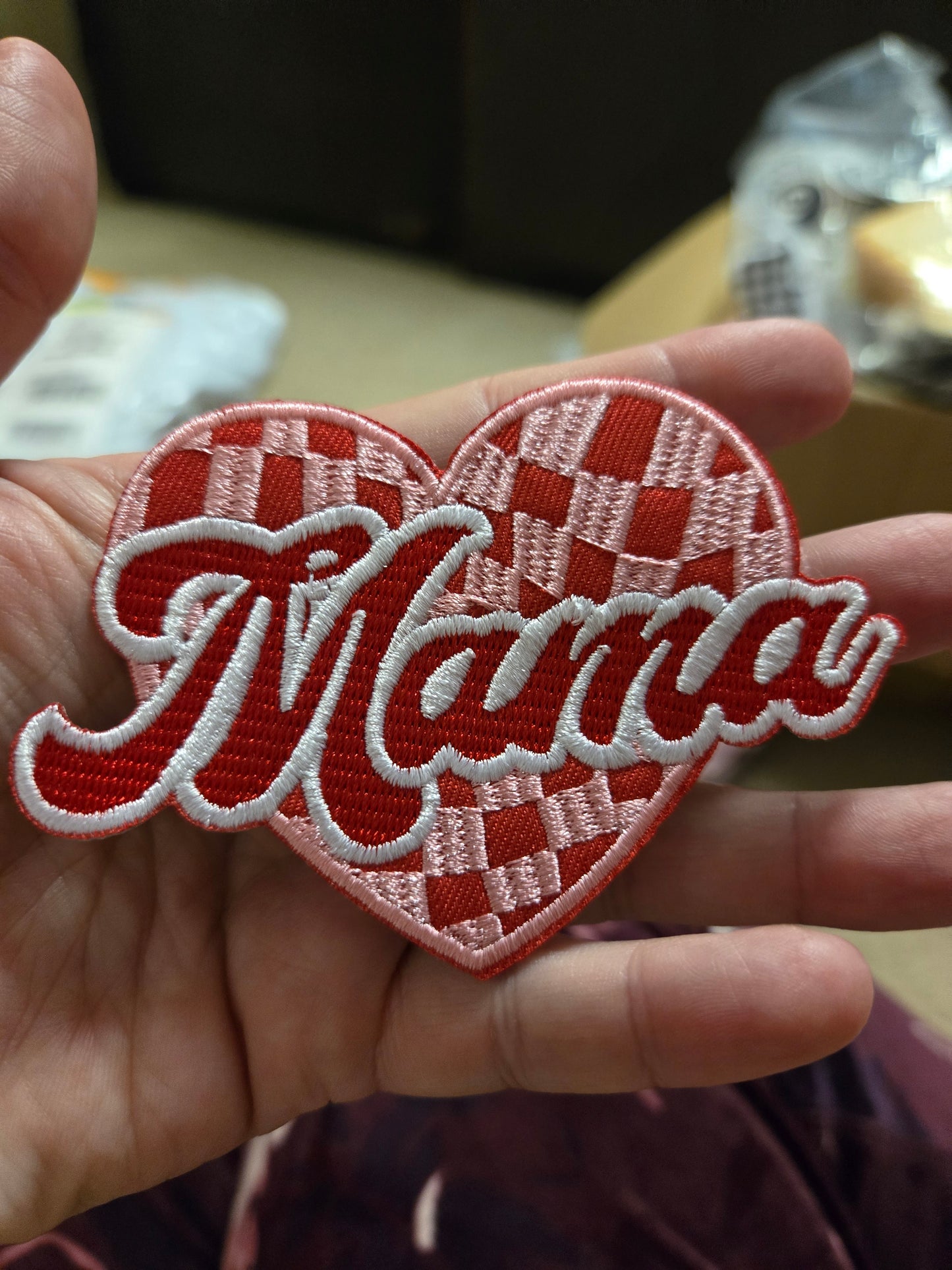 Mama Checker Heart Iron-On Patch