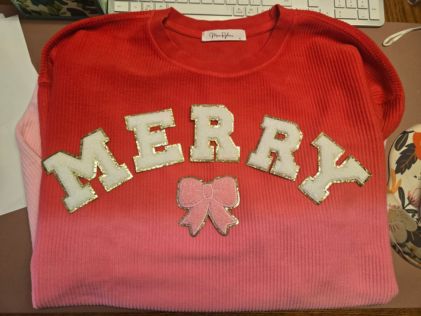 Merry (White/Pink or Red) Iron-On PATCH SET - Texas Transfers and Designs