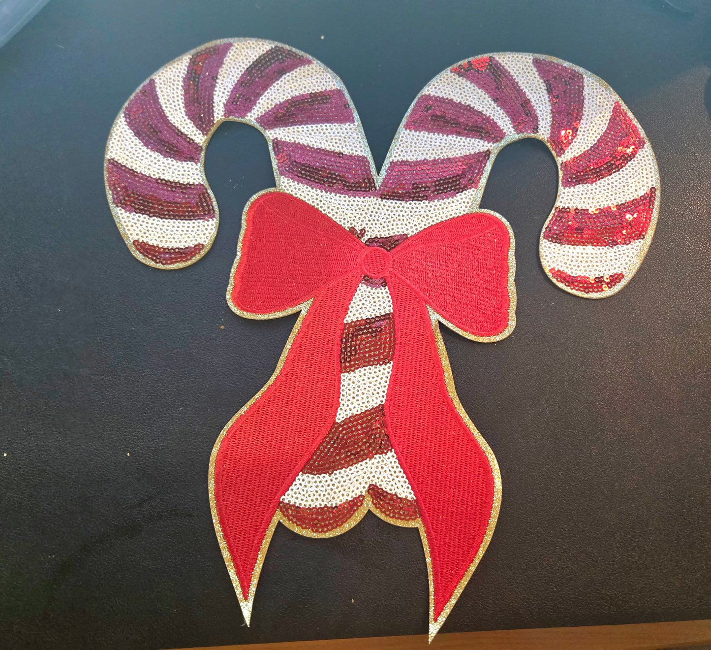 Candy Canes Bow XL Iron-On Patch - Texas Transfers and Designs