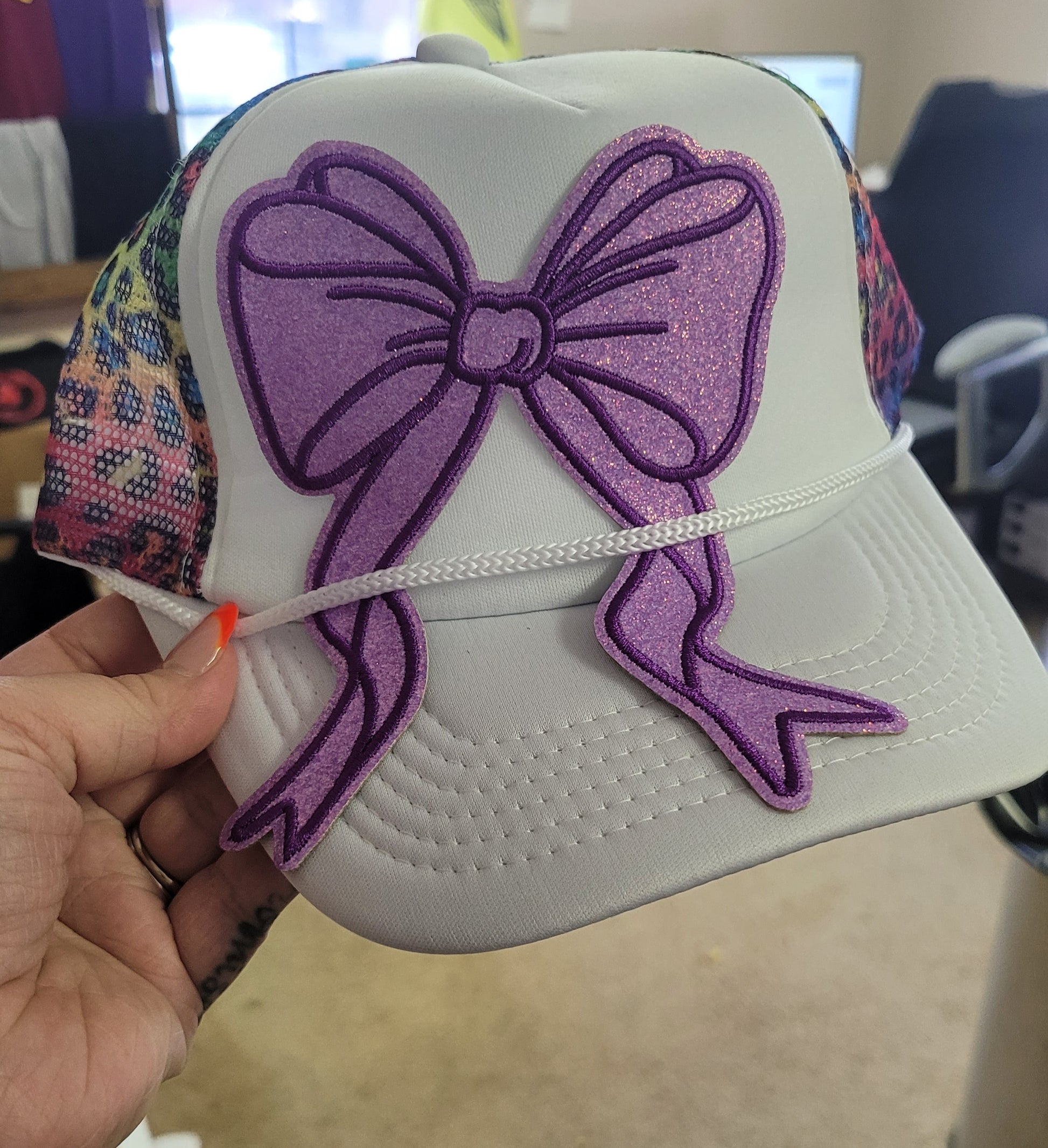 Purple Glitter Bow w/ Embroidery Iron-On PATCH - Texas Transfers and Designs