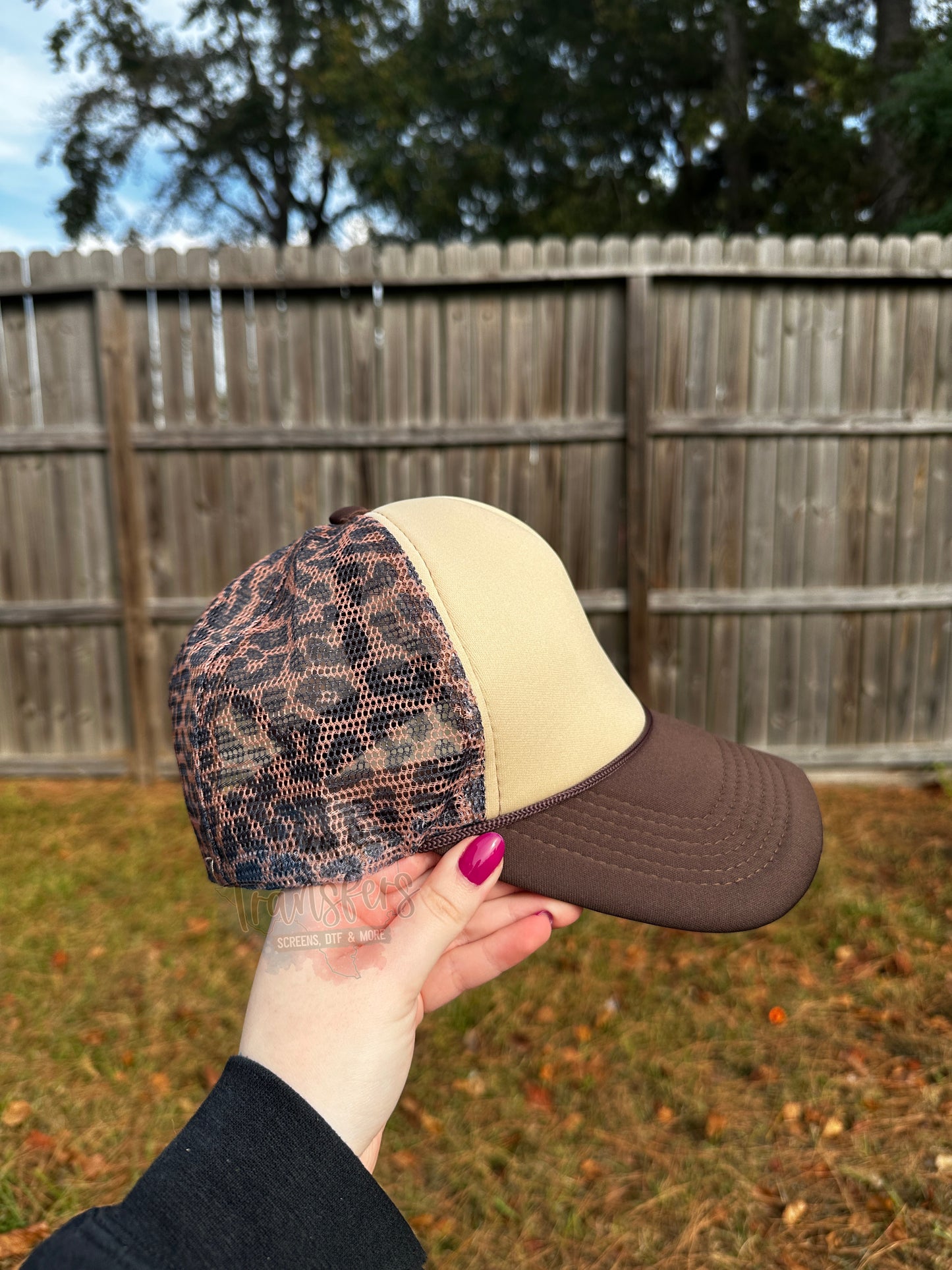 Tan/Brown Leopard Back Trucker Hat