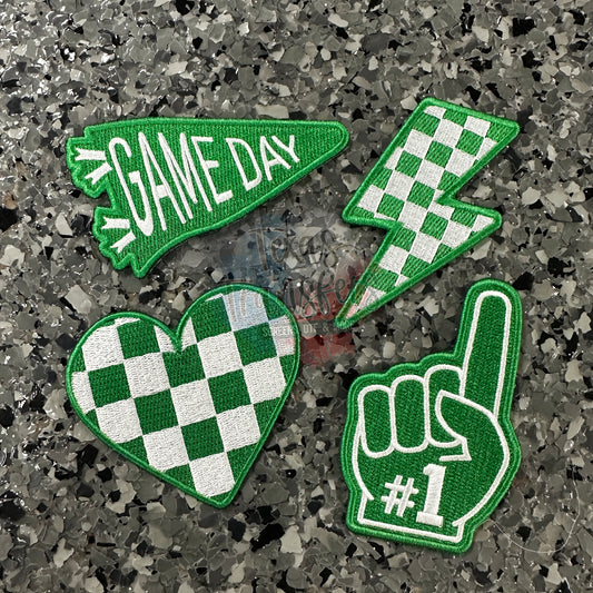 Kelly Green Team/Checker Iron-On Patches - Texas Transfers and Designs