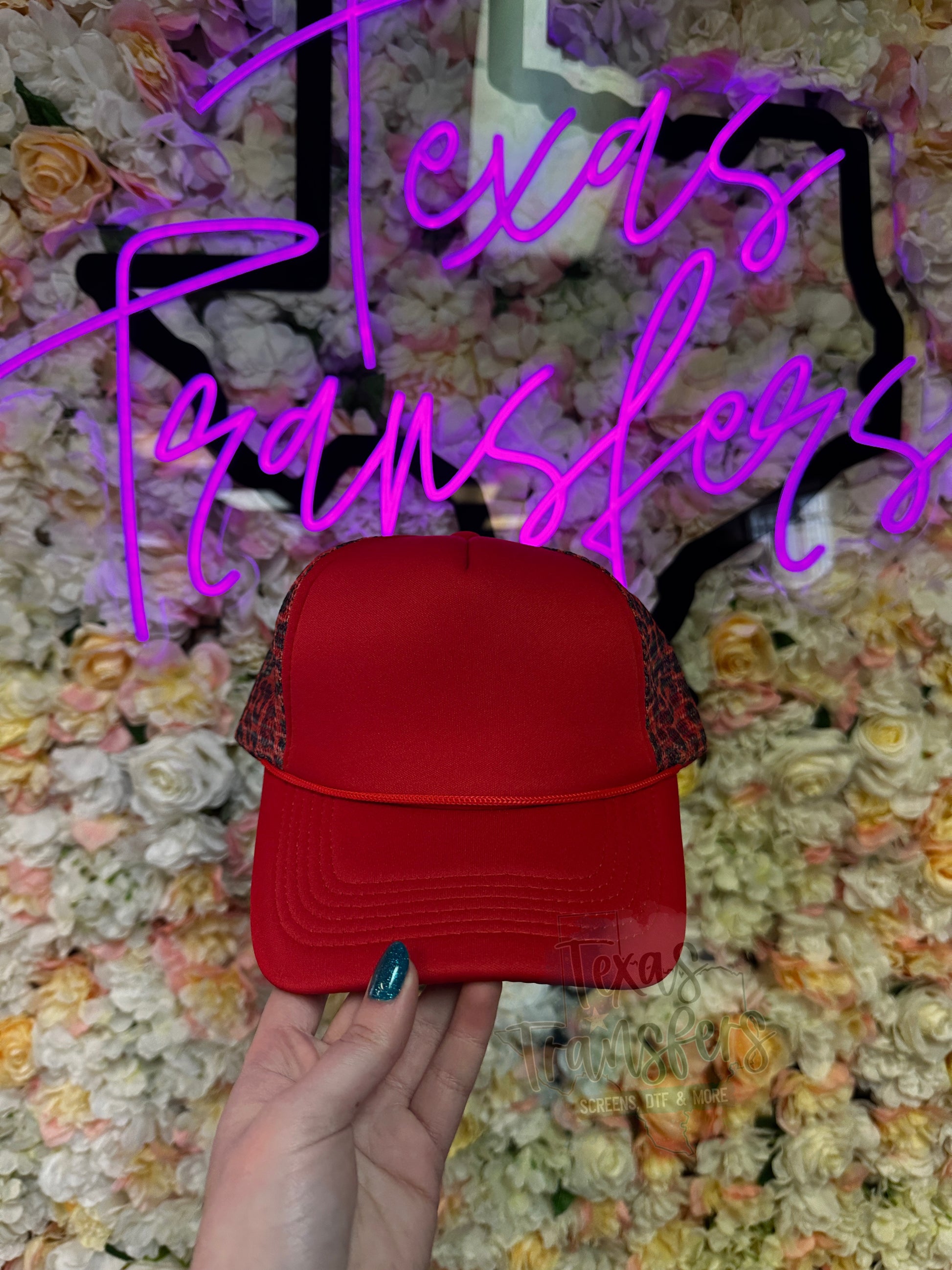 Red Leopard Trucker Hat - Texas Transfers and Designs