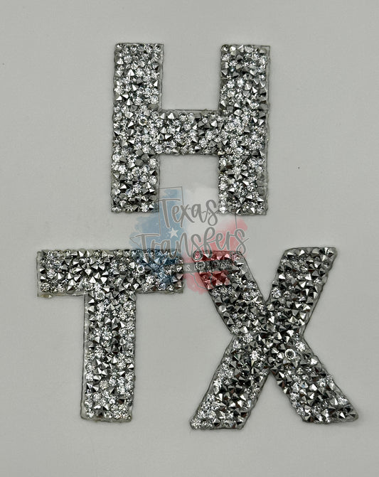 Houston TX Sparkly Stone Letters Iron-On PATCH - Texas Transfers and Designs